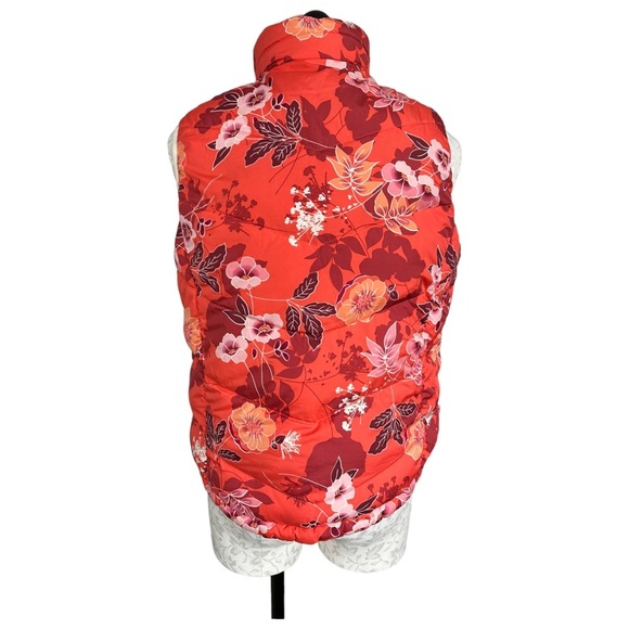 LL Bean Reversible Coral Floral Cream Down Puffer Vest Size Medium - Picture 8 of 15
